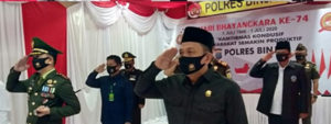 Upacara Dalam Rangka Hari Bhayangkara Ke-74 Tahun 2020 Secara Virtual di Aula Bhayangkara Polres Binjai