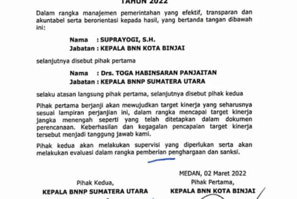 Perjanjian Kinerja Badan Narkotika Nasional Kota Binjai Tahun 2022